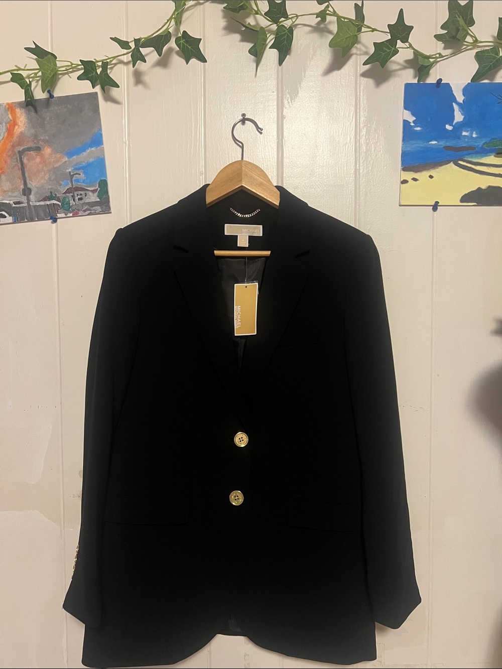 Michael kors Womens Black Blazer with Gold Buttons - Classic Tailored Jacket